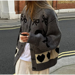 Bow Printed Knitted Cardigan