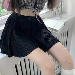 Black Pleated Buttoned Mini Skirt Free From Label