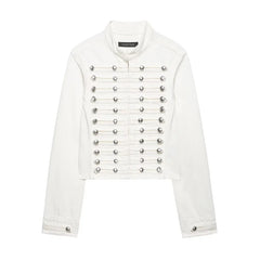 Denim Embroidered Button Jacket And Micro Shorts Set