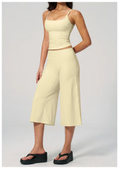 Solid Cami Removable Pads Top And Wide Leg Cropped Pants Set