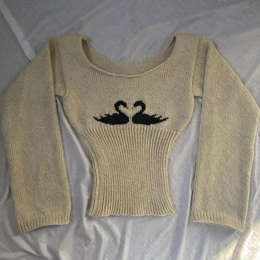 Swan Print Knit Top