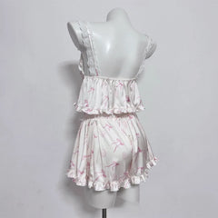 Bow Printed Crop Top with Shorts Loungewear Set