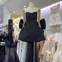 Black Strapless Large Back Bow Mesh Mini Dress