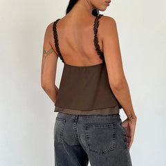 Frill Strap Chiffon Bow Crop Top