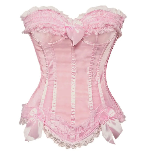 Satin Bow Lace Strapless Corset Top