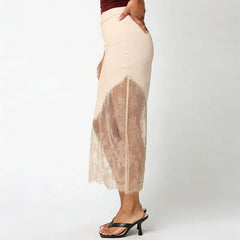 Satin Half Slip Lace Patchwork Long Skirt