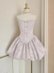 Floral Embroidery Strapless Puff Hem Mini Dress