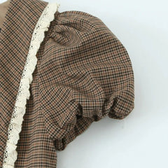 Brown Large Collar Puff Sleeve Mini Dress