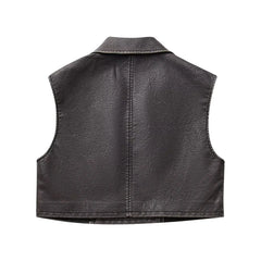 Black PU Leather Sleeveless Jacket