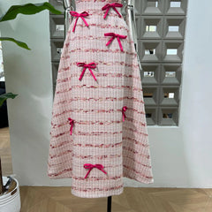 Pink Strapless Bow Detail Maxi Dress