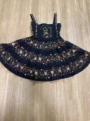 Black Floral Embroidered A-line Mini Dress