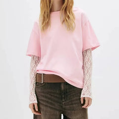 Lace Long Sleeve Round Neck Shirt