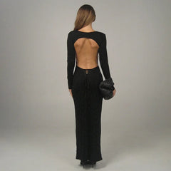 Open Back Long Sleeve Lace Up Maxi Dress