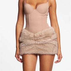 Plush Faux Fur Front Ruched Bodycon Pencil Mini Skirt
