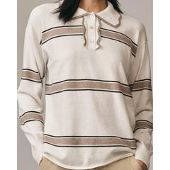 Striped Swirly Collar Polo Sweatshirt