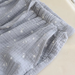 Cotton Star Print Drawstring Wide Leg Pants
