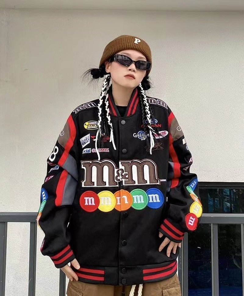 M&M Graphic Embroidered Bomber Jacket