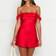 Satin Off-Shoulder Strapless Mini Dress