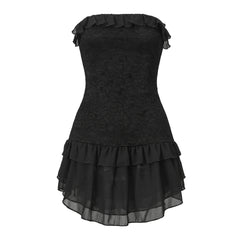Strapless Lace Bodycon Ruffle Trim Mini Dress