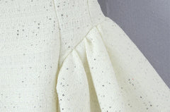 White Sequin Tweed Flare A-line Mini Dress