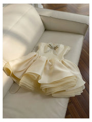 Yellow Strapless Bowknot Puffball Mini Dress