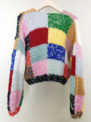 Knit Colourful Patchwork Pattern Cardigan