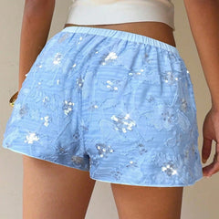 Sequin Elastic Waist Mini Shorts