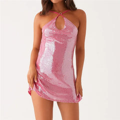 Halter Sequin Backless Mini Dress