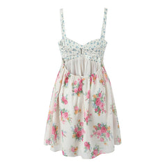 Patchwork Floral Print Sling Mini Dress