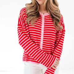 Striped Knit Crew Neck Cardigan