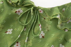 Green Floral Print Bow-Tied Long Dress