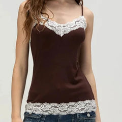 Stripe Lace Trim Cami Top