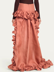 Peach Ruffle Asymmetrical Long Skirt