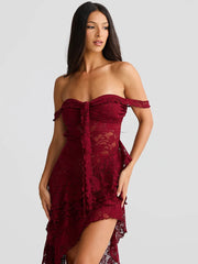 Lace Ruffle Irregular Open Back Midi Dress