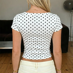Polka Dot V-Neck Cropped T-Shirt