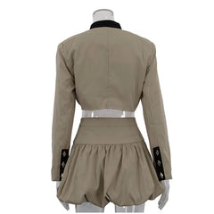 Crop Jacket And Puff Buttoned Mink Skirt Contrast Set