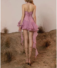 Halter Fringe Hem Mini Dress