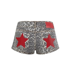 Leopard Star Pattern Metal Rivet Shorts
