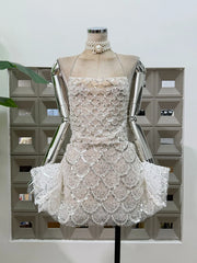 Patchwork Diamond Back Lace Up Sleeveless Mini Dress