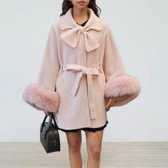 Bowknot Knitted Cape Short Coat