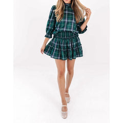 Plaid Print Smocked High Waist Ruffle Mini Skirt