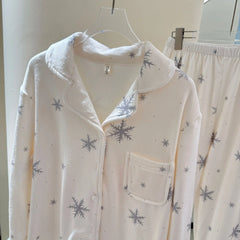 Snowflake Fur Trim Shirt And Pants Pajama Set