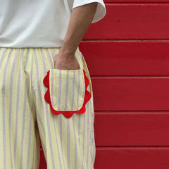 Striped Contrast Wave Cut  Wide Leg Pants
