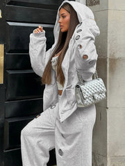 Metal Hole Zip Hoodie Tracksuit