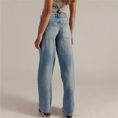 Distressed Ripped Eyelet Rivet Embellished Denim Trousers