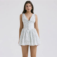 Floral V-neck Flare Mini Dress - Free From Label