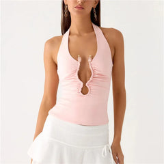Plunging Front Cutout Halter Tank Top