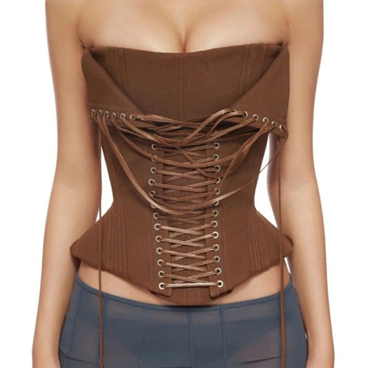 Brown Corset Lace Up Top