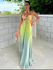 Gradient Halter Pleated Maxi Dress