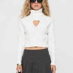 Knit High Neck Hollow Heart Top